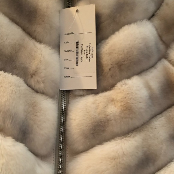 Fur Genuine Rex Light Grey Ombré Zip Front Jacket size L Brand new with tags - Picture 4 of 11